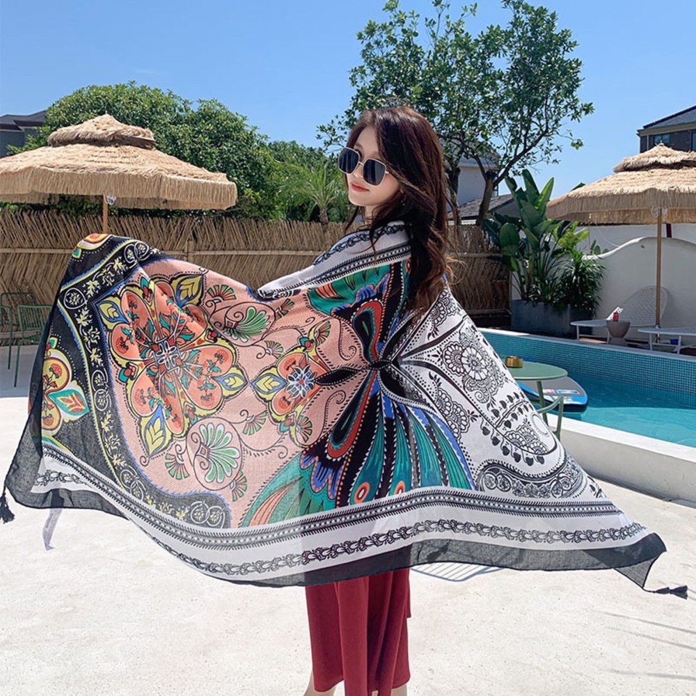 COPY - women cotton and linen ethnic Bohemian printing silk scarf,